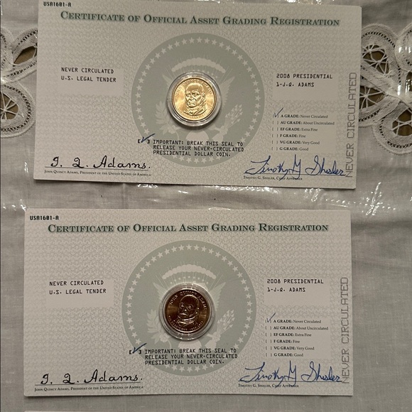 3 2008 Never circulated John Quincy Adams coins(two 2008 & one 2007 John Adams) - Picture 3 of 4